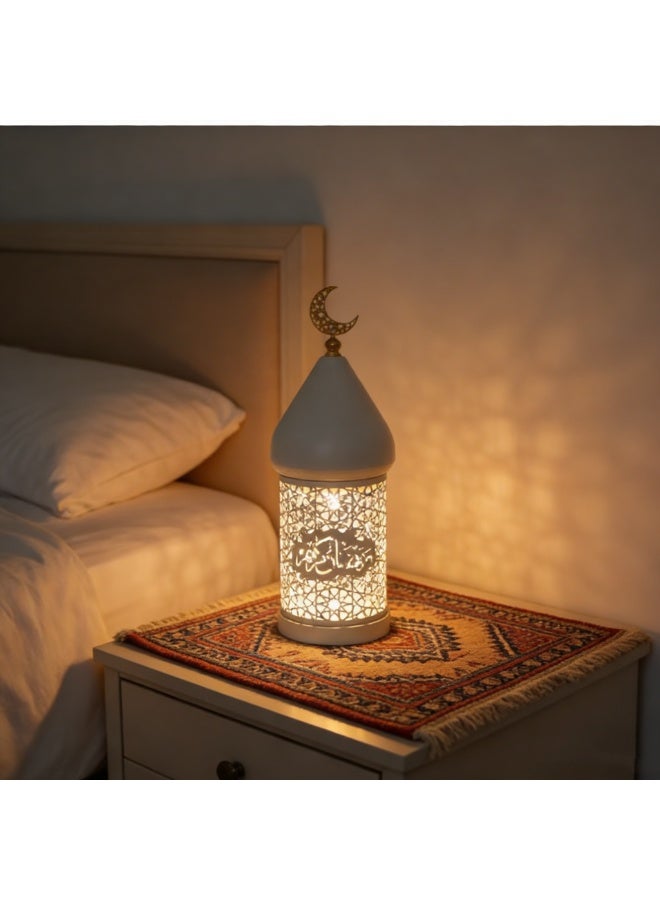 Decorative Ramadan Lantern Candle Holder with Crescent Top, Hollow-Carved Pattern Table Centerpiece, Ambient Light for Home Decor, Festival & Party Use（FD778-S) - Image 1